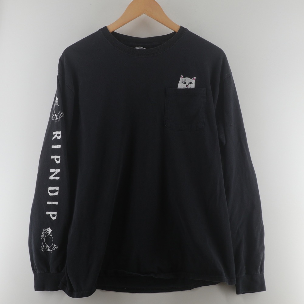 Ripndip Long Sleeve Pocket Tee Mens Large Black Fair Lord Nermal Skate Shirt
